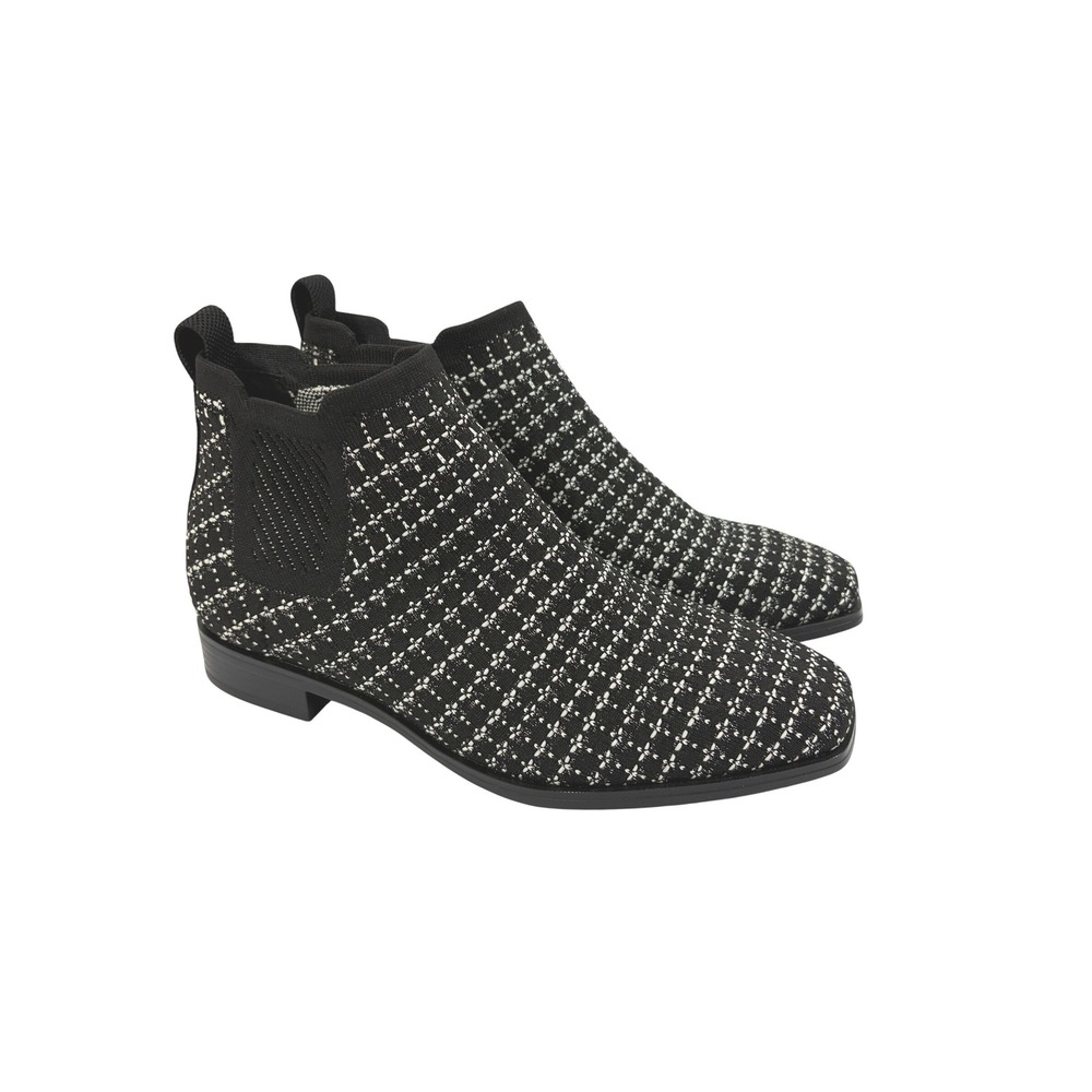 Vivaia Regina Black White Diamond Knit Square Toe Ankle Boots Size 38.5 - Picture 3 of 8